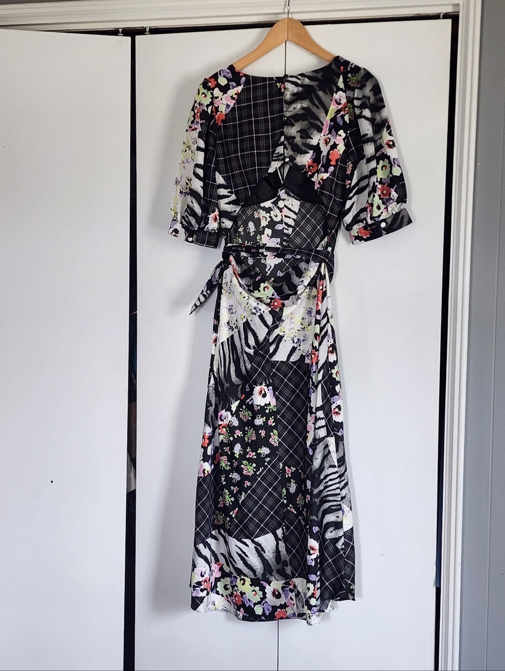 ASOS Black Floral & Zebra Wrap Midi Dress - Picture 2 of 4